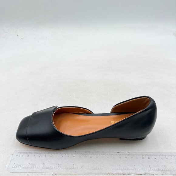 Womens Fashion Pumps Side Cut Ballet Flats Block Low Heels Square Toe Black Shoe - Picture 2 of 8